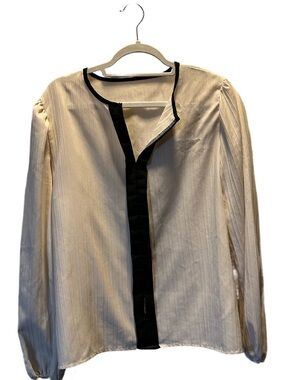 Cream Long-Sleeve Blouse with Black Trim